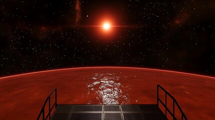 Wall Mural - a view of a red planet with its shining sun