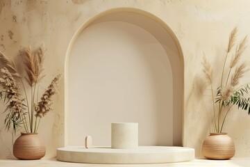 Aufkleber - Clear Pixel Picture of Empty Studio Background with Beige Podium Stand for Cosmetic Products