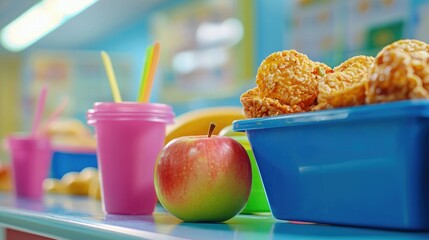 Poster - A classroom lunch scene featuring apple cores among other leftover snacks. 