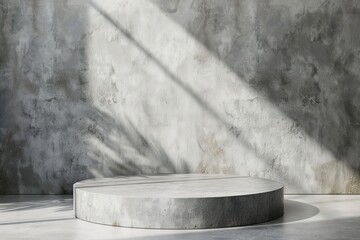 Aufkleber - Stone Gray Podium for Product Presentation on a Gray Concrete Background with Shadows and Light
