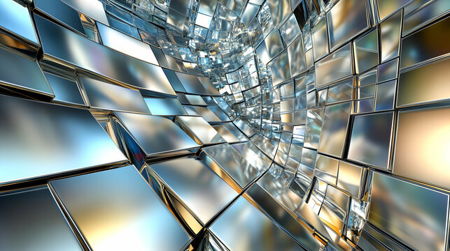 Abstract Metallic Cubes Chrome, Silver, Gold, Shiny, Reflective, Geometric, 3D, Abstract, Digital, A