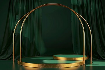 Aufkleber - Ultra Hd Picture of Round Podium with Golden Arch on Dark Green