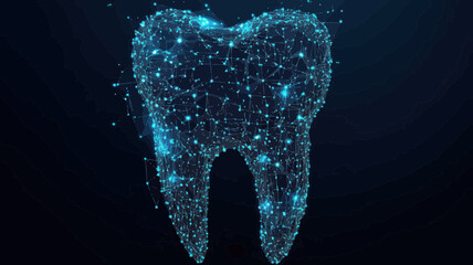 Poster - Abstract Low Poly Tooth Wireframe with Starry Sky Design - Digital Vector Art for Dental, Space, and Innovation Themes