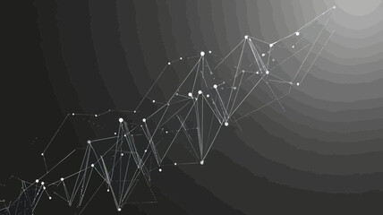 Poster - Abstract Grey Growth Chart with Polygonal Line Over Connected Dots and Lines on Dark Background - Business and Technology Concept Vector