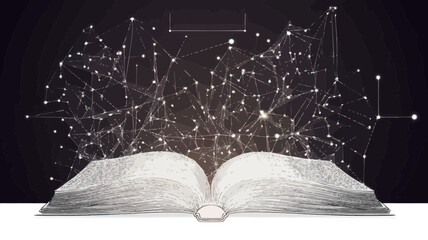 Poster - abstract polygonal open book with light connection structure in low poly vector style for business c