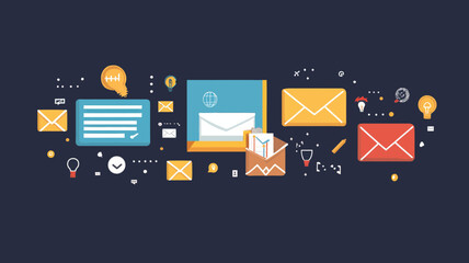 Poster - Flat Design Banners for Email Marketing Campaigns Concept with Envelopes, Contacts, and Communication Icons Vector Illustration