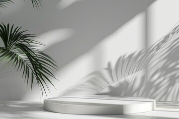 Aufkleber - Detailed Color Image of Elegant Beige Wooden Cube Podiums with Green Foliage