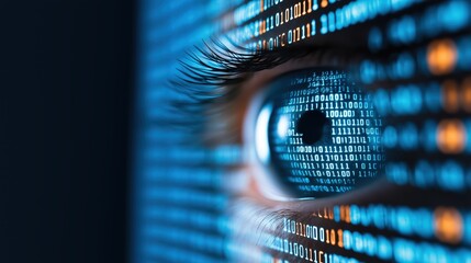 Poster - Eye Reflection with Binary Code Showing Cyber Threat Warning in a Digital Environment
