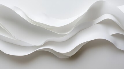 Poster - Curving sheets of white paper lay on a flat surface, showcasing gentle waves and soft shadows that create an elegant, flowing appearance