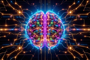 Aufkleber - Futuristic digital brain with glowing neural connections.