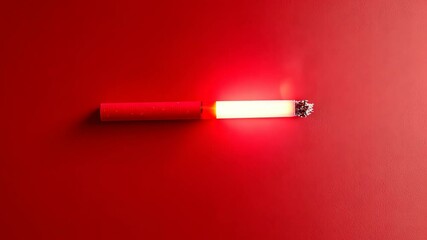 Poster - Illuminated stick against vivid red background creates striking visual contrast