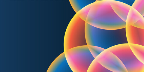 Poster - Abstract Background, Header or Banner Design with Large Red, Orange, Yellow and Blue Overlaying Globes, Bubbles Pattern - Multi Purpose Creative Wide Scale Template for Web in Editable Vector Format