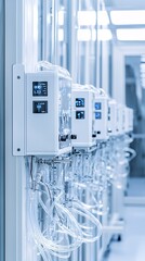 Poster - Digital sensors monitoring temperature and humidity in a product testing room, environmental control, lab quality control