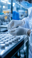 Poster - worker using gloves to handle delicate products during quality control checks, safety handling, frag