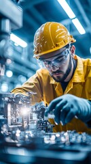 Poster - Engineer performing calibration checks on a manufacturing machine to ensure quality output, calibration control, machinery quality assurance