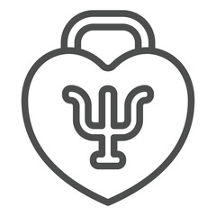 Fototapete - Heart shaped lock with trident line icon, family psychology concept. Vector graphics. Safety lock with trident symbol, sign on white background, outline style icon for mobile or web design.