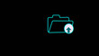 © MdRipon - Document file and information database upload or transfer process with arrow icon animation. up load blue folder icon on black background