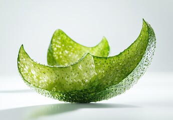 Poster - Green Abstract Bowl Shape Created from Aloe Vera Gel with Unique Texture and Light Reflection Ideal for Nature and Wellness Themes