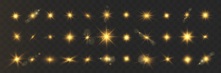 Poster - Shining stars with light flares and sparkling effects on dark background, luxurious and radiant.
