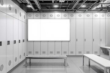 Poster - Modern locker room with blank white poster on wall.