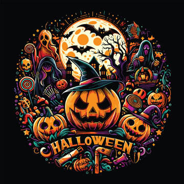 Halloween vector colorful t-shirt design
