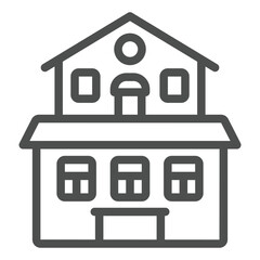 Poster - Two storey house line icon, real estate concept. Vector graphics. Cottage building with two roofs sign on white background, outline style icon for mobile or web design.