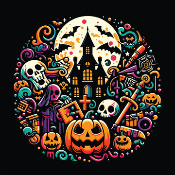 Halloween vector colorful t-shirt design