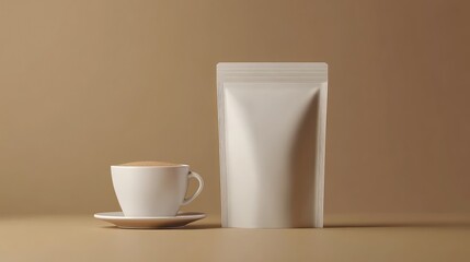 Poster - A blank white pouch standing upright, suitable for coffee or food packaging mockups.