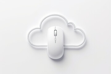 Poster - White computer mouse with cord shaped as a cloud on a white background. Concept of cloud computing, online storage, and digital connectivity.