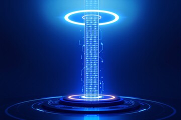 Aufkleber - futuristic digital teleportation with binary code and glowing blue technology.