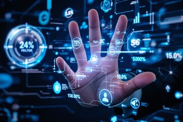 Poster - Futuristic digital interface with biometric data visualization.