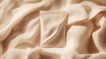 Poster - A customizable plastic pouch with smooth edges, resting on a soft, neutral-colored background, perfect for branding and design placement.