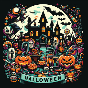 Halloween vector colorful t-shirt design