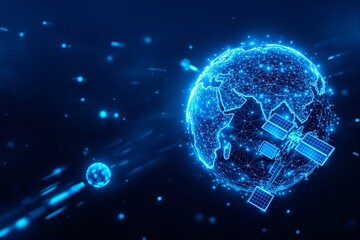 Poster - Futuristic digital Earth with satellite in space.