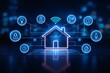 © peshkova - Futuristic smart home technology concept with glowing digital house and connected IoT icons.