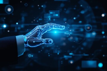 Aufkleber - futuristic robotic hand with digital circuits reaching towards a glowing point in a technology-inspi