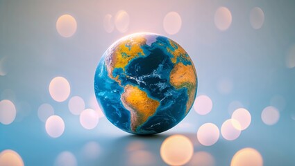 Poster - Globe displaying detailed continents against a softly blurred background with bokeh effect