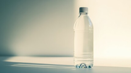 Poster - A tall, cylindrical empty bottle with a smooth surface and no label, standing on a white surface with soft shadows.