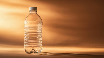 Poster - A transparent plastic bottle resting on a neutral background, with lighting that highlights the clarity of the plastic and space for brand messaging.