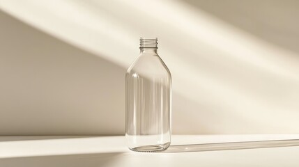 Poster - A transparent plastic bottle resting on a neutral background, with lighting that highlights the clarity of the plastic and space for brand messaging.
