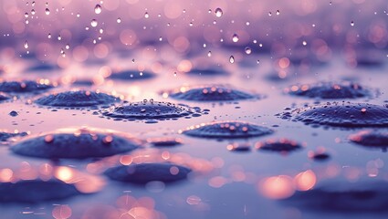 Poster - Raindrops create ripples on the water surface during sunset in a tranquil outdoor setting
