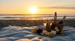 © Tati - Romantic beach picnic at sunset with wine and cheese