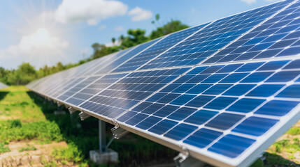 Poster - Harnessing the Sun's Power: A sprawling array of solar panels, transforming sunlight into clean energy in a field. a testament to sustainable innovation and the future of power.