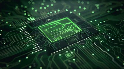 Poster - Digital Brain: A close-up shot of a computer processor, a mesmerizing display of technology's core. The processor is illuminated, hinting at the power within.