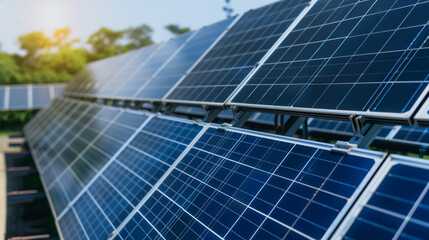 Poster - Harnessing the Sun: A series of solar panels capture sunlight, embodying the potential of renewable energy and a sustainable future.