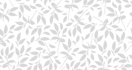  Leaves Vector Seamless Pattern. Minimalist Leaf Background. Floral Leaf Pattern. Nature Ornament. Botanical Design for Textile, Fabric and Wrapping Paper. 