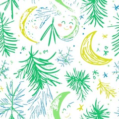  Adorable Winter Solstice Pine and Stars in Pastel Blue and White Flat Design for Serenity Vector Seamless Pattern