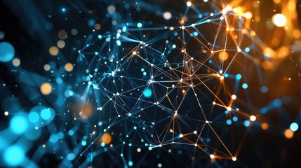 Poster - Abstract Network Connection Background in Blue and Orange Tones