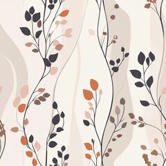 Poster - Seamless Floral Pattern Design Muted Wavy Grains and Delicate Motifs