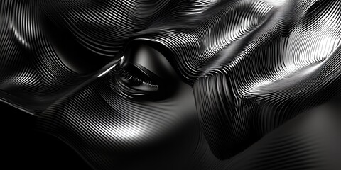 Leinwandbilder - Abstract Black Face with Metal-like Wavy Lines Forming a Dark Portrait